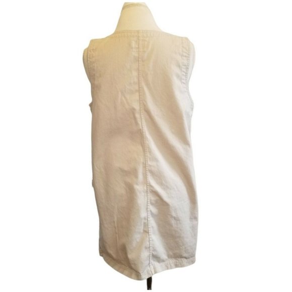 Vintage 90s Khaki Pinafore Mini Dress Button Front Neutral Cotton Pockets Medium - Picture 2 of 6